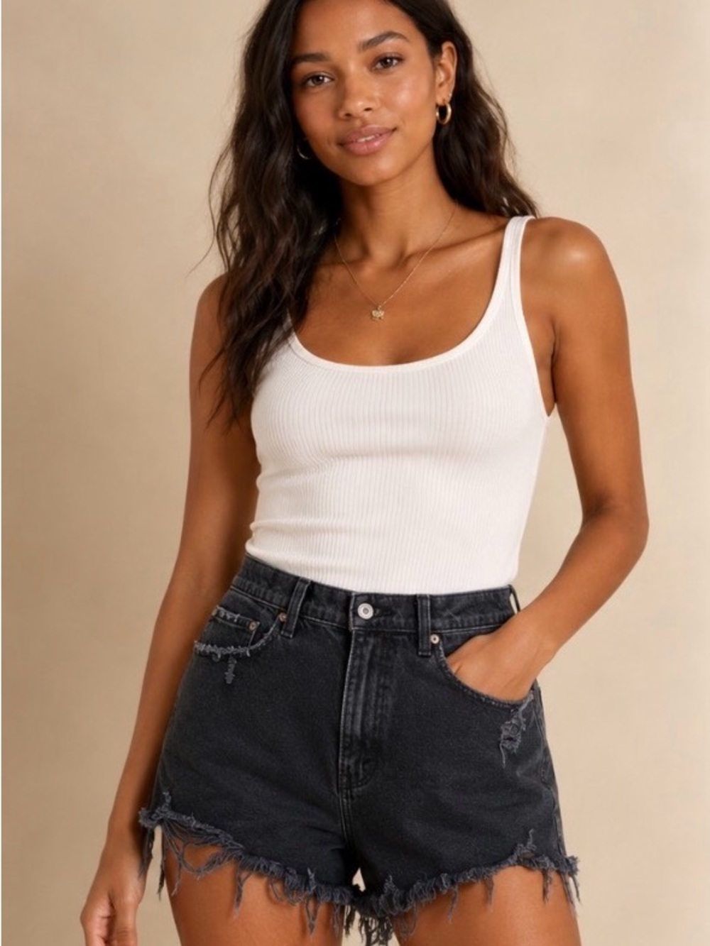 Abercrombie & Fitch Black Distressed High-Rise Jean Shorts